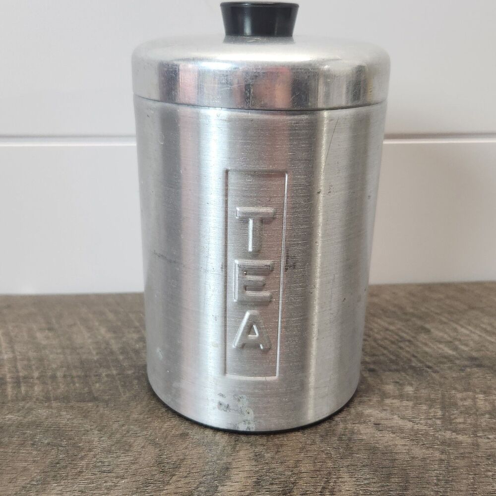 Vintage Spun Aluminum Canister Tea Nesting Mid Century Modern with Lid Italy